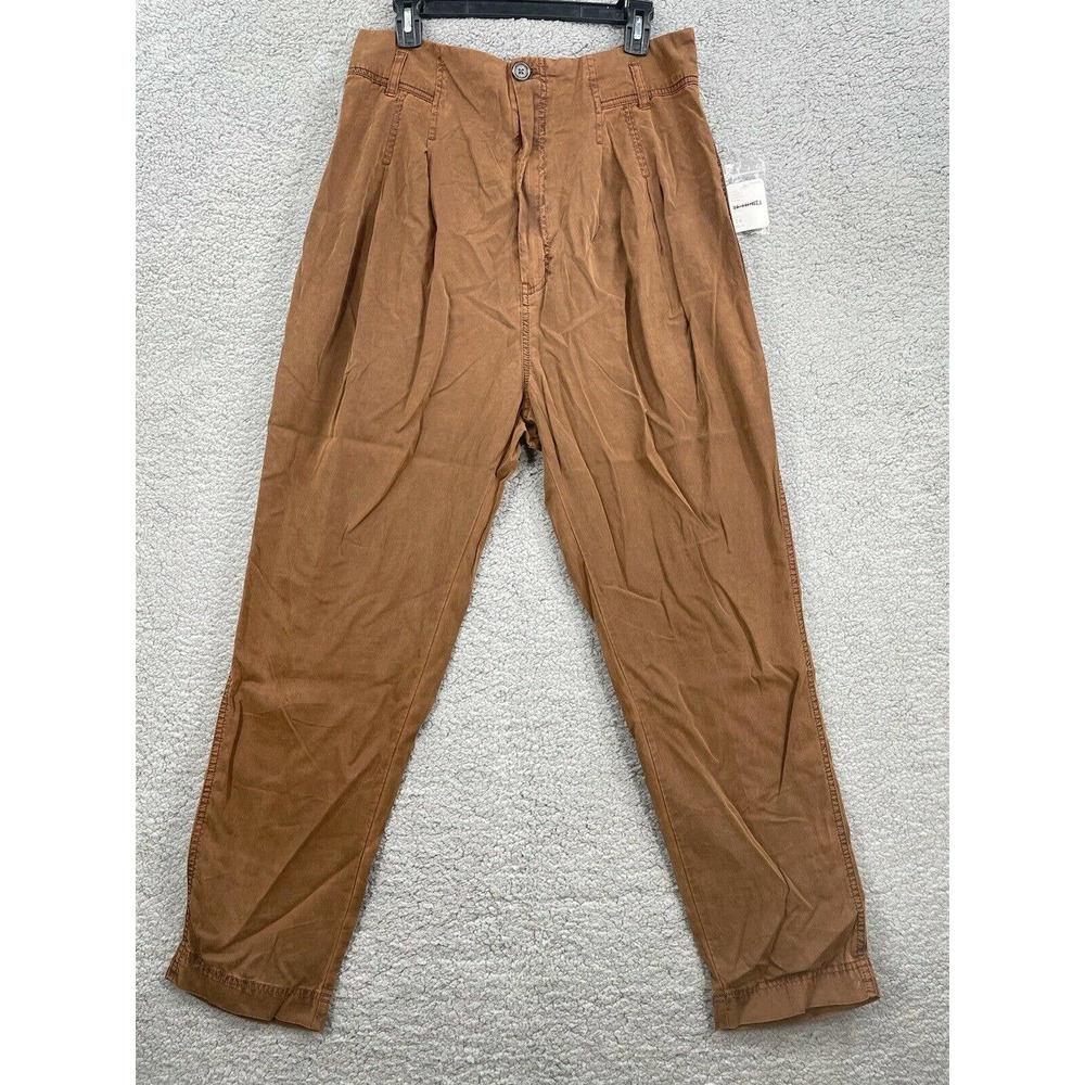 Free People Brown Chambray Pleated Front Cropped Trouser Pants